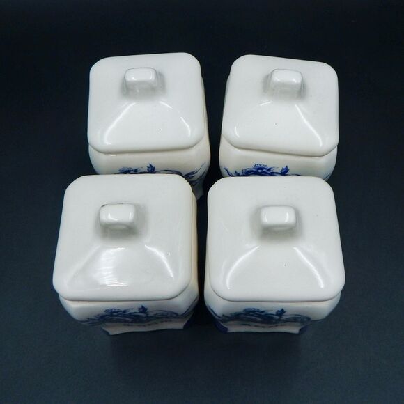 Delftware Floral Pattern Spice Jars Thyme Pepper Curry Paprika Royal Dutch S/4 - Picture 5 of 13